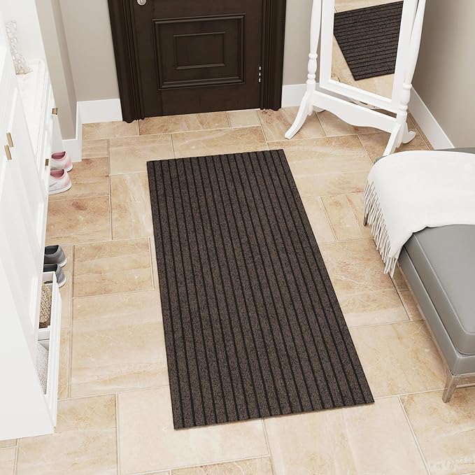 Ottomanson Mud Mat 2' x 2' Entryway Rug - Non-Slip Scraper Doormat for Muddy Paws, Dirt Trapping Indoor/Outdoor Mat for High-Traffic Areas, Kitchen, Garage, Patio, Brown