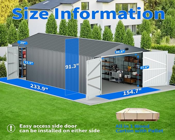 20x13 Metal Shed, Metal Garage Building with 2 Lockable Doors, Prefab Garage Shed with 4 Air Vents, Large Sheds & Outdoor Storage Clearance, Car Sheds for Truck, Tool, Lawnmower, Dark Gray