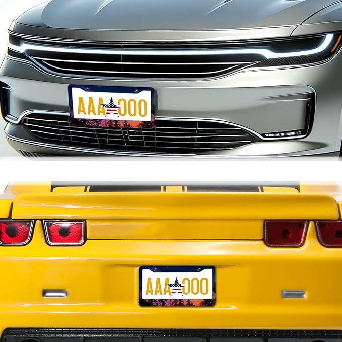 Car Plate Frame for Women Multicolor License Plate Frames for Men Forest Night Sky Universal Aluminum Car Accessory 2 Pack with Screw Covers Set