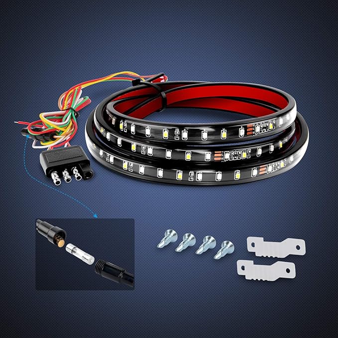 Nilight 48”/49” LED Tailgate Light Strip 90 LED Red/White for Running Light Brake / Turn Signal / Reverse Light，2 Years Warranty