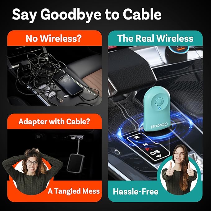 OTTOCAST Wireless Carplay Adapter 2025 for Apple iPhone, Convert Wired to Wireless Car Play for Older Cars Mini USB Design Plug & Play, Multi-User Seamless Connection for iOS 10+/ Android Auto (Green)