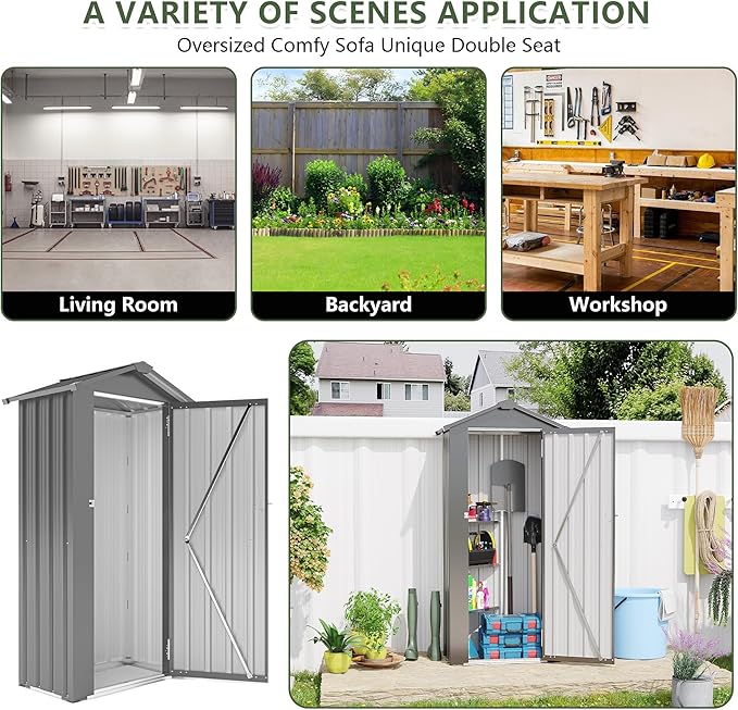 2.5x1.4 FT Outdoor Storage Shed, Small Metal Garden Shed with Adjustable Shelves, Mini Outside Tool Sheds with Lockable Hinged Door, Waterproof Outdoor Storage Cabinet for Backyard, Patio, Lawn, Black