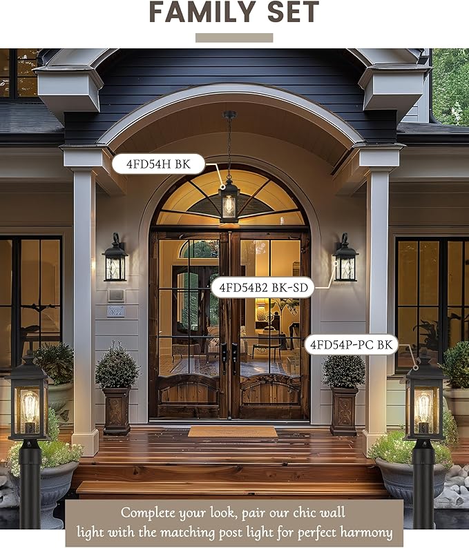 FEMILA 2 Pack Large Outdoor Wall Sconce, 21" Exterior Wall Light Fixtures, Anti-Rust Waterproof Porch Lights for Entryway, Patio, Garage, Doorway, Matte Black, 4FD54B2-2PK BK-SD