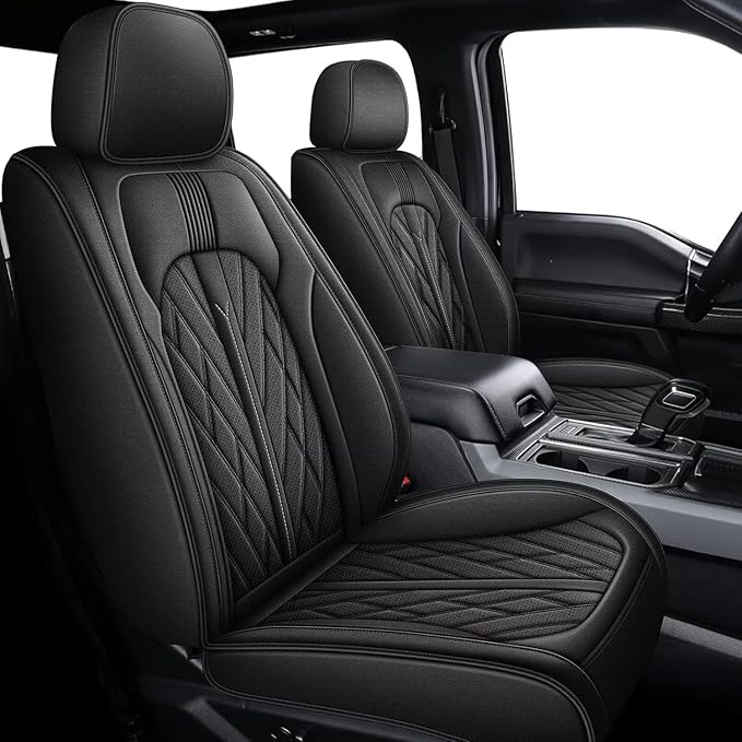 AOMSAZTO Ford Ranger Seat Covers: Front Seat Covers Custom Fit 2019 2020 2021 2022 2023 2024 Ford Ranger Breathable Waterproof Leather Seat Protector(2 Front Seats, Black)
