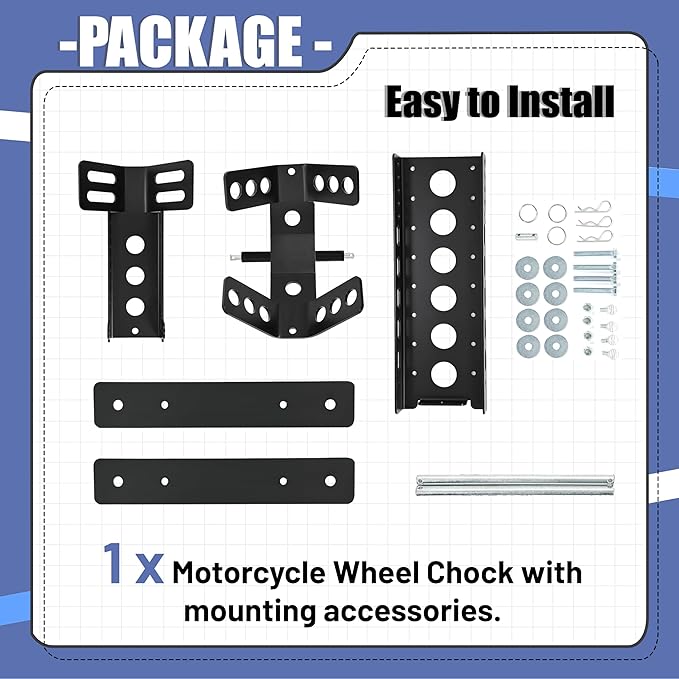 ECOTRIC Motorcycle Wheel Chock Trailer 3000lb Capacity, Adjustable Motorcycle Front Tire Stand Chock for Trailer Truck Garage Fit for Most Crusier Sports Dirt Bikes Tire Size 14"-22" Wheels