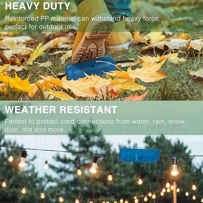 Flemoon [3 Pack] Outdoor Extension Cord Cover, IP44 Waterproof Box and Safety Housing Case, Ideal to Protect Outdoor Plugs, Electrical Connections, Holiday Decoration Lights, Size Small, Blue
