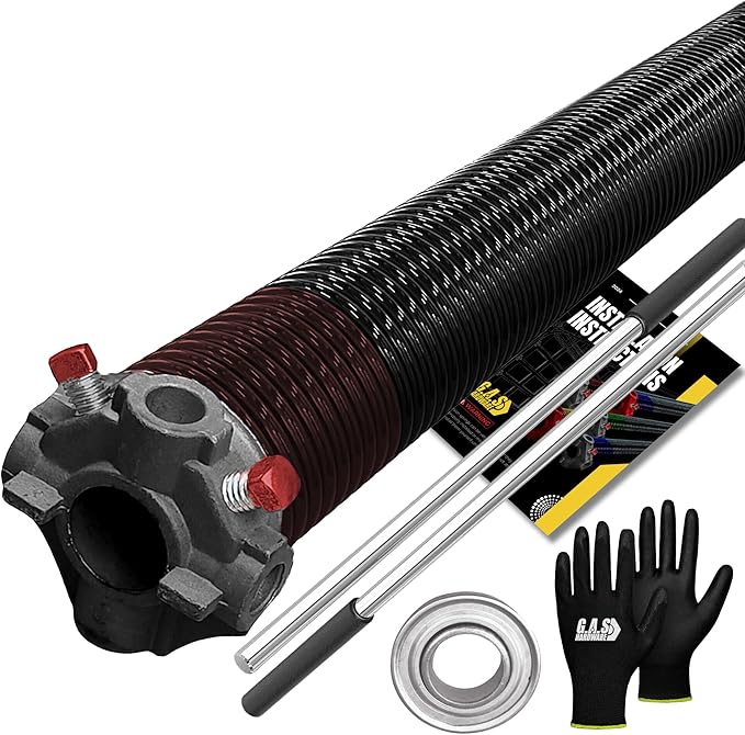 Garage Door Torsion Spring 234x1.75x29 Includes 1” Steel Bearing, Gloves, Manual, and Winding Bars for Right Side of Garage Door Precision E-Coating 5-Year Warranty Min. 30,000 Cycles (Black Cone)