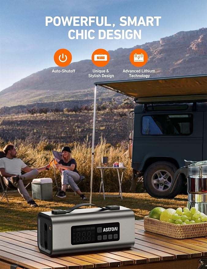 AstroAI Portable Car Battery Jump Starter with Air Compressor 2500A 150PSI 30W Quick Charger, 14800mAh Jump Box (7.5L Gas & 5.0L Diesel) 12V Jump Box with Booster, LED Light, Jumper Cables