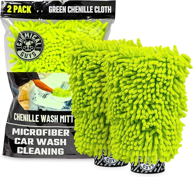 Chemical Guys MIC49302 Chenille Premium Scratch-Free Microfiber Wash Mitt, Lime Green, 9.6" x 2.3" x 7" (2 Pack)