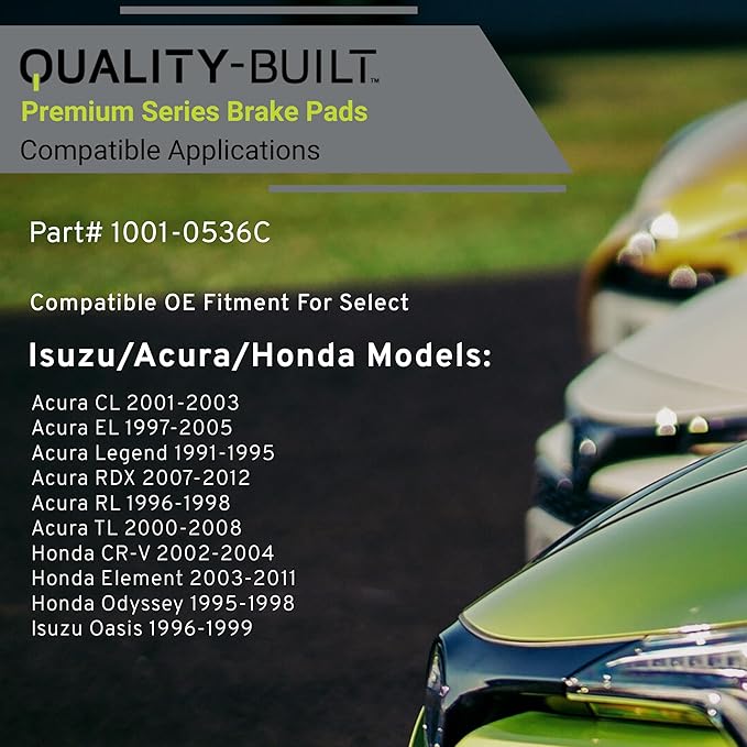 Premium Ceramic Rear Brake Pads (1001-0536C) Compatible with 1991-2012 Acura/Honda/Isuzu (CL/CR-V/EL/Element/Legend/Oasis/Odyssey/RDX/RL/TL)
