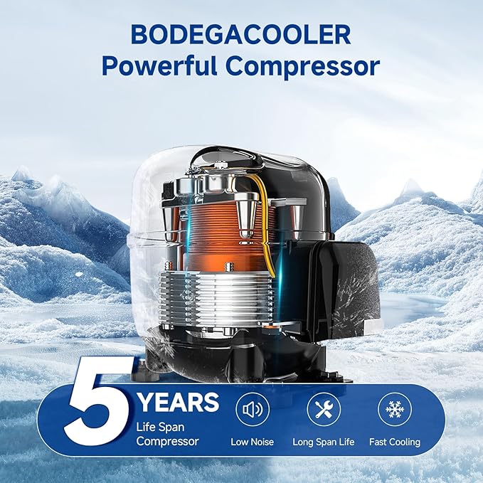 BODEGACOOLER 12 Volt RV Refrigerator, 35.4L(1.25Cu.ft) RV Fridge with Freezer, APP Control Car Refrigerator, (-4℉-46℉) Travel Compressor Cooler 12/24V DC for Boat, Yacht, Caravan, Truck, Camping