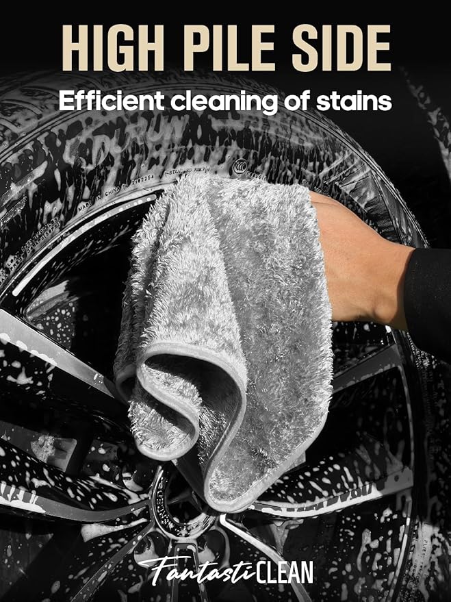 Fantasticlean Microfiber Car Detailing Towels, Car Drying Towel with Edge, Plush, Coral Fleece, 700GSM, 16" x 16", 12 Pack, Scratch-Free, Ultra Absorbent, Car RV Boat Home Cleaning (Grey and Camel)