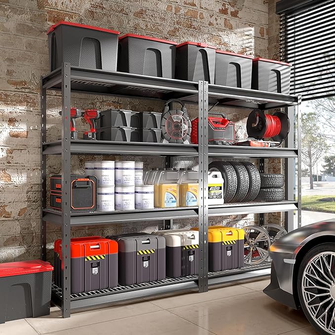 The Atlas 48" W Heavy Duty Garage Shelving Unit Load 12000 Lbs, Metal Shelves for Storage, Adjustable All Steel Industrial Rack, 48" W x 24" D x 72" H, Black