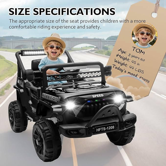 24V Ride on Toys with Parents Control, Ride on Truck Car with Four-Wheel Suspension, Electric Vehicles for Kids, Power Display, Bluetooth, MP3, Music, LED Headlight, 1.86-3.11MPH (Black)