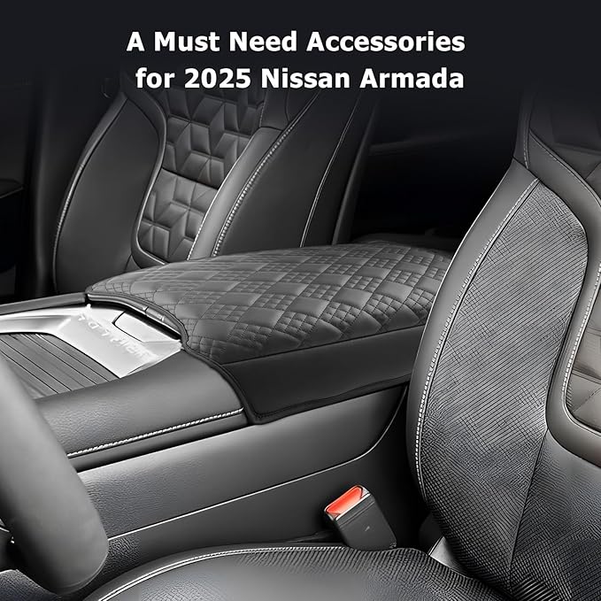 LUWU Center Console Cover Compatible with 2025 Nissan Armada Accessories 2025 Armada SV/SL/Platinum Armrest Cover Armrest Console Cover (Thick Black)