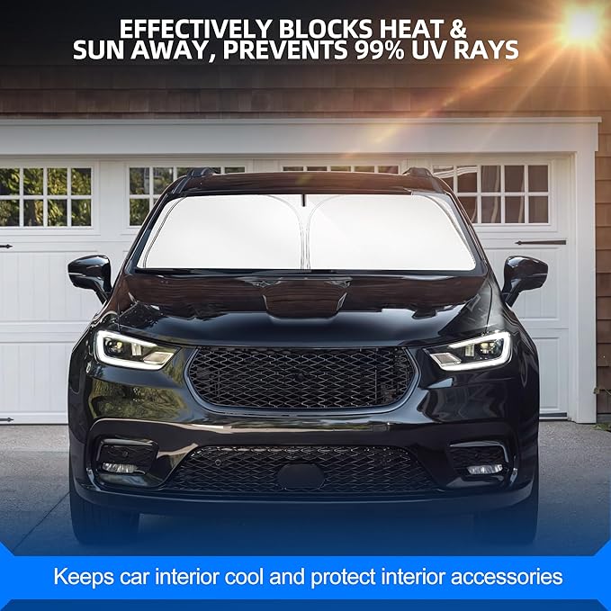 Windshield Sun Shade for Chr-ysler Pacifica 2017-2025 2026 Foldable Sunshade Custom Fit Front Window Car Interior Accessories Protector Blocks UV Rays