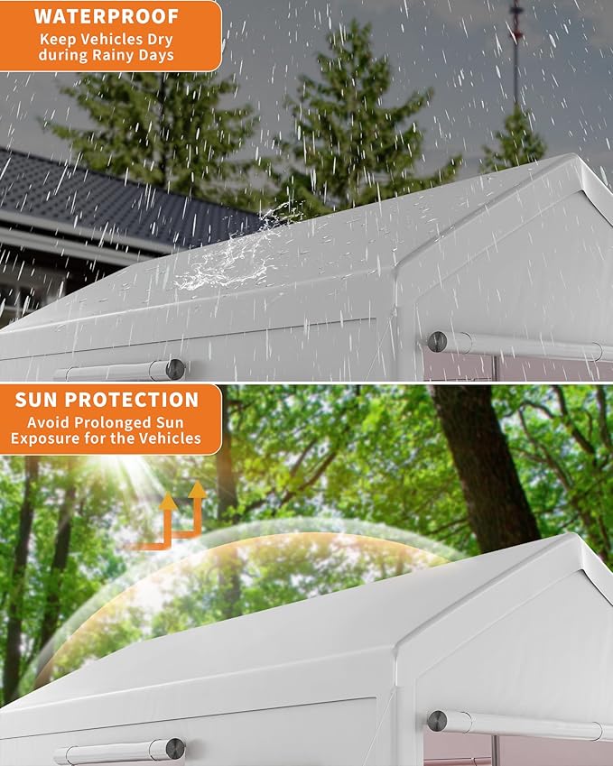 10x20 Ft. Metal Carport Garage with PE Fabric and Galvanized Steel Frame Outdoor Shelter for Cars, Trucks and Boats with 4 Doors and Mesh Windows for Ventilation - White