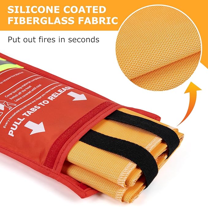 Emergency Fire Blanket, 2Pack Silicone Flame Retardant Fire Blankets Emergency for Home, Kitchen, Car, Office, Grill, 39.4X 39.4inch Fire Extinguisher Blanket
