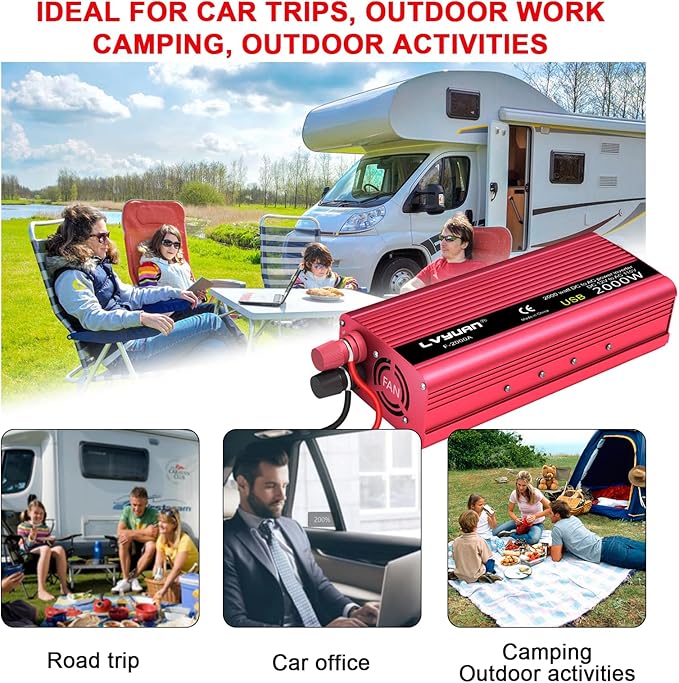 1000W Power Inverter 12V DC to 110V AC Car Plug Adapter Outlet Converter with Dual AC Outlet 3.4A USB 12 Volt Invertor Car Cigarette Lighter Inverter for Laptop Computer RV Truck