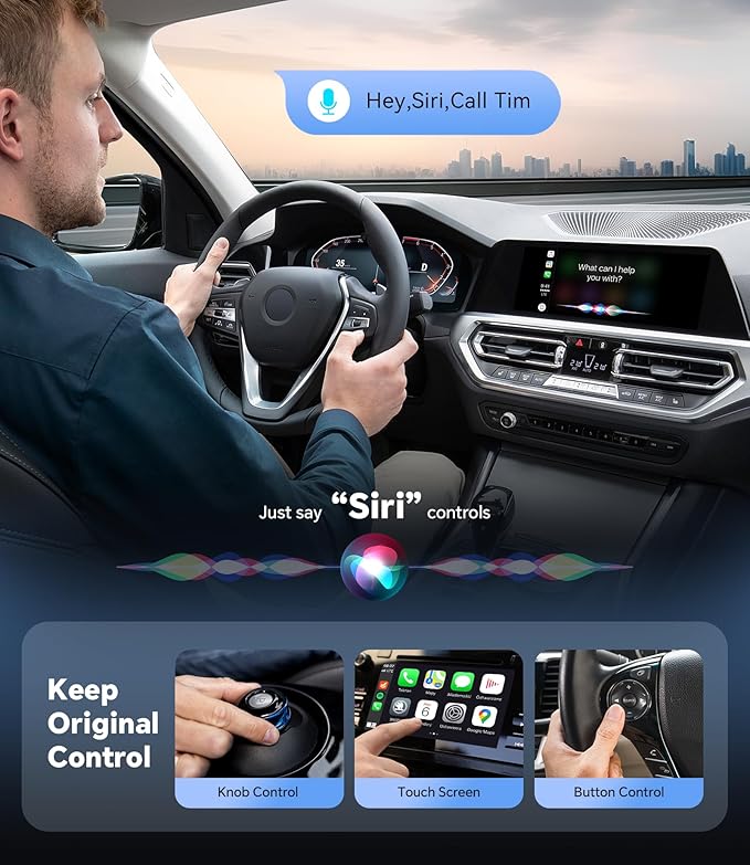 ENOMIR Wireless CarPlay Adapter 2025 Upgrade, Plug & Play CarPlay Adapter Wired to Wireless, Mini USB Design, Fast Auto-Connect, No Delay, Compact Design for iPhone & Android, Matte Silver