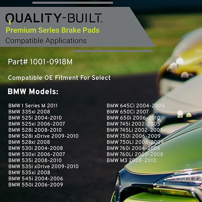 Premium Semi-Metallic Front Brake Pads (1001-0918M) Compatible with 2002-2013 BMW (1 Series M/335xi/525i/525xi/528i/528i xDrive/528xi/530i/530xi/535i/535i xDrive/535xi/545i/550i/M3)