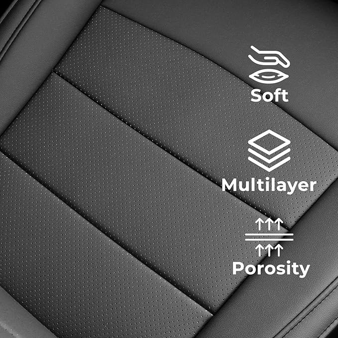 coverdream Leather Seat Covers Custom Fit for 2025 Toyota Camry (Hybrid) LE,SE,Fully Covered,Airbag Compatible Waterproof Car Seat Protector (Full Set,Black)
