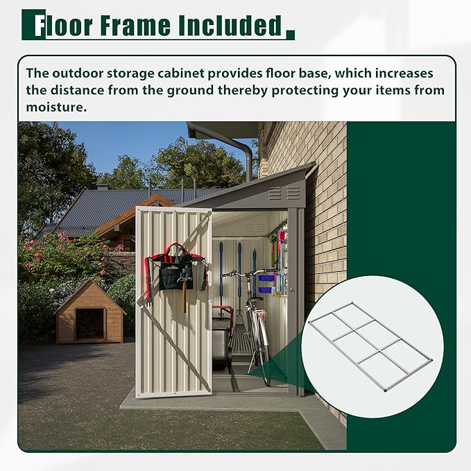 4x8 FT Outdoor Storage Shed,Lean to Metal Shed W/Floor Included,Garden Storage Shed W/Lockable Door,All Weather Waterproof Tool House W/ 2 Air Vents,for Backyard,Patio,Lawn,Garden,Gray