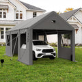 10x20 Carport, Heavy Duty Carport Canopy Garage with Removable Sidewalls and Drive Through Roll Up Zipper Doors & Side Doors, Grey