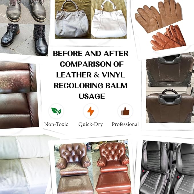 Medium Brown Leather Repair Kit, Leather Recoloring Balm – Restore & Repair Faded Leather on Couches, Car Seats, Shoes & Furniture | Leather Color Restorer & Conditioner | Easy DIY Application