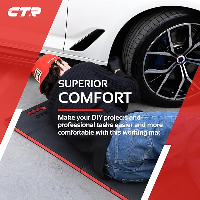 CTR Mechanic Mat Kneeling Pad Folding Mat for Working Under Car, Thick EVA Mat with Handle - Waterproof Floor Mat for Mechanics, Garage, Gardening, Gym, Camping, Creeper, Knees Protection for DIY