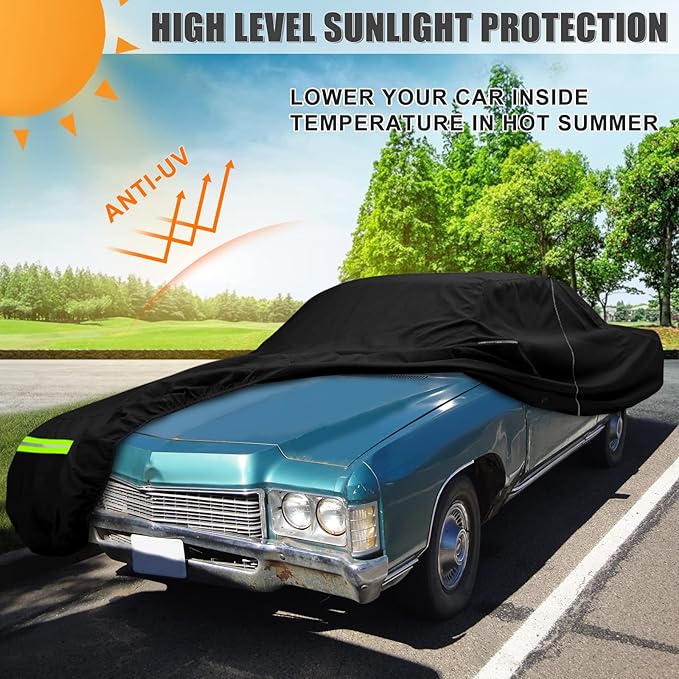 Waterproof Car Cover Compatible with Chevrolet Impala/Bel Air/Biscayne 1971-1976 2 & 4-Door Sedan/Couple/Hardtop 210T All Weather Classic Car Covers with Zipper Door for Snow Rain Protection