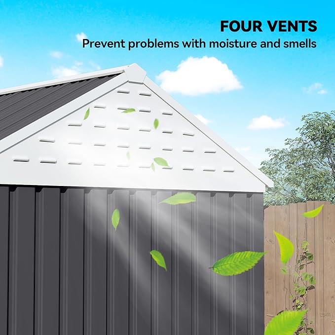 Outsunny 8' x 6' Outdoor Storage Shed, Metal Garden Shed with Window & Double Lockable Door, Outdoor Tool Shed Storage with Sloped Roof for Backyard, Patio, Garage, Lawn, Dark Gray