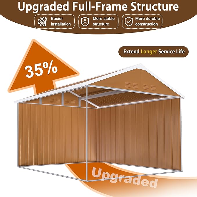 10 x 8 FT Outdoor Storage Shed, Metal Garden Tool Shed with Slooping Roof, Lockable Doors and Windows, All-Weather Weatherproof Blike shed for Garden, Patio, Lawn, Yellow