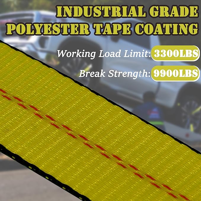 4 Pack Car Tie Down Straps for Trailers - 2" x 96" - 3,300 lbs Safe Working Load -Adjustable Wheel Straps for Hauling Cars.Yellow