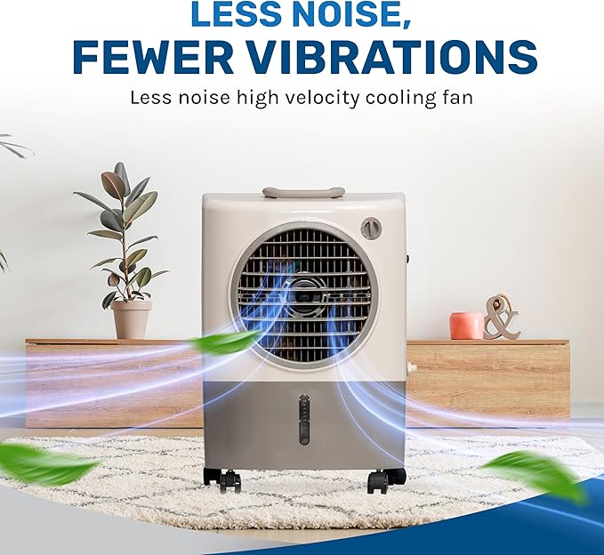 Portable Swamp Coolers - 1300 CFM MC18M Evaporative Air Cooler with 2-Speed Fan, 53.4 dB - 500 sq. ft. Coverage Evaporative Air Cooler Portable High Velocity Outdoor Cooling Fan by Hessaire - White