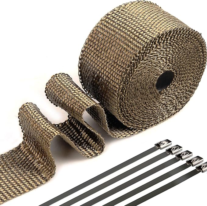 Exhaust Heat Wrap, Tooomplus 2'' x 16' Fiberglass Heat Shield Tape, Heat Wrap for Exhaust Pipes with 10pcs Stainless Steel Ties for Motorcycle Car Truck
