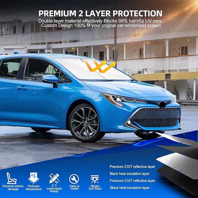 Windshield Sun Shade for Toyo-ta Corolla 2014-2019 Foldable Sunshade Custom Fit Front Window Car Interior Accessories Protector Blocks UV Rays