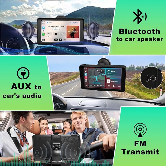 Apple Carplay Screen for Car, 7" HD Portable Wireless Touch Screen for Apple Carplay & Android Auto, with 1080P Backup Camera, Car Play Tablet, GPS Navigation/Mirror Link/Bluetooth/FM/Voice Control