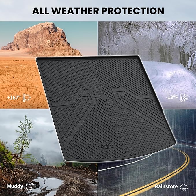LASFIT Cargo Mat for Volkswagen Atlas Cross Sport 2020-2025, Custom Fit All-Weather TPE Rubber Trunk Mat for VW Accessories, Waterproof, Easy to Clean, Black
