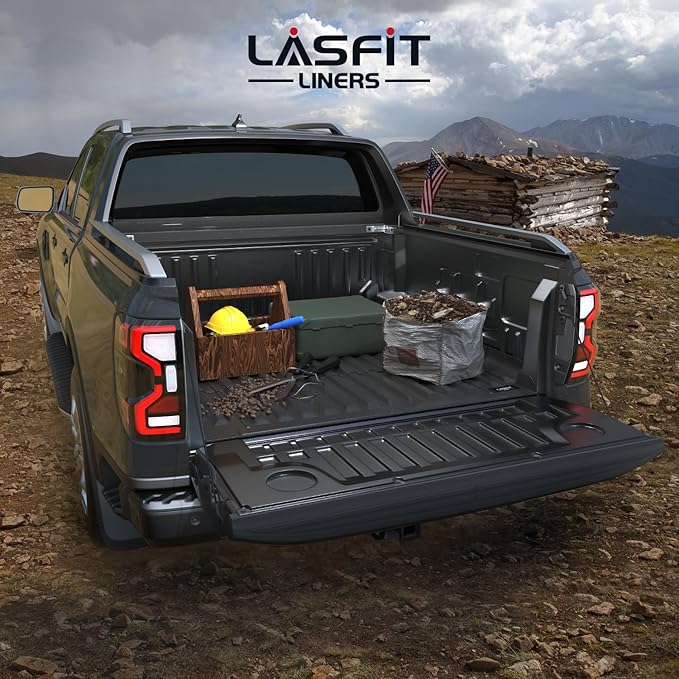 LASFIT Truck Bed Mat for Ford Ranger (5FT, 59.6" Bed) 2025 2024 All Weather Protector TPE Car Bed Floor Liner - 1PC Black
