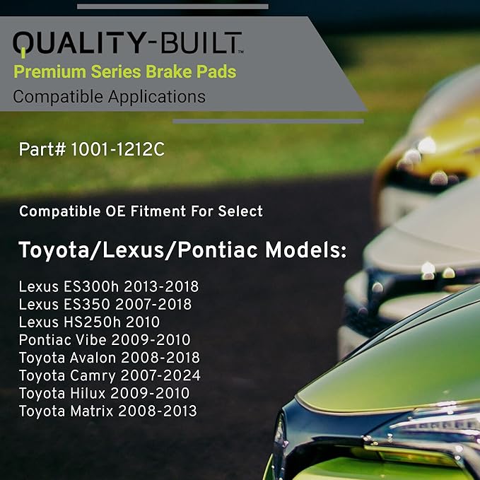 Premium Ceramic Rear Brake Pads (1001-1212C) Compatible with 2007-2024 Lexus/Pontiac/Toyota (Avalon/Camry/ES300h/ES350/Hilux/HS250h/Matrix/Vibe)