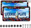 Car License Plate Frame Multicolor License Plate Frames Hippies Peace Flower Aluminum Metal Car Accessory 2 Pack with Screw Covers Set