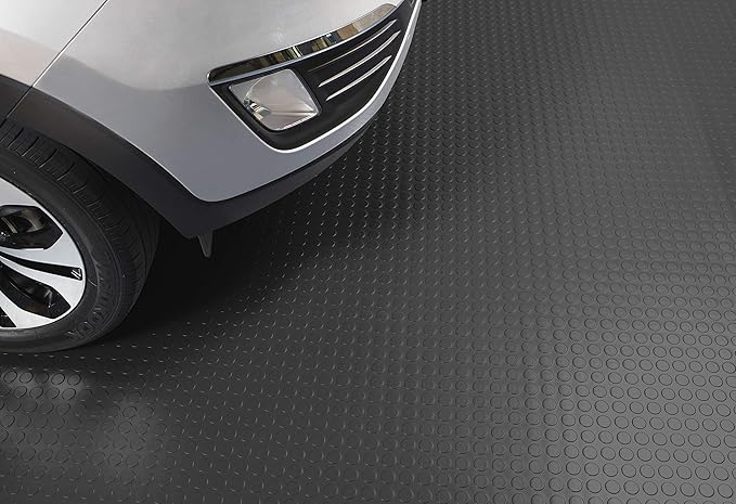 G-Floor Seamless Sheet Vinyl Shed Flooring Cover with Bonded Fibrous Backing - Coin Pattern (8' x 12', Slate Grey)