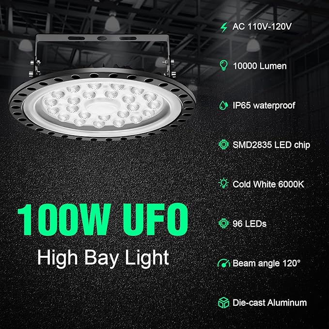 Viugreum 100W UFO LED High Bay Light 10,000LM 120V LED High Bay Lights 5000K Daylight, Alternative to 450W MH/HPS for Garage Workshop Barn Factory Warehouse - 20 Pack