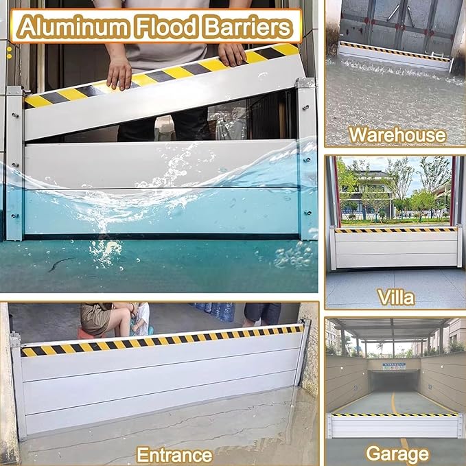 Reusable Heavy Duty Aluminum Flood Barriers for Home Exterior, Flood Protection Barriers Water Barrier Door Quick Detachable Garage Doors Detachable Mobile Rain Water Baffle (H 7.9 inch L 12FT)