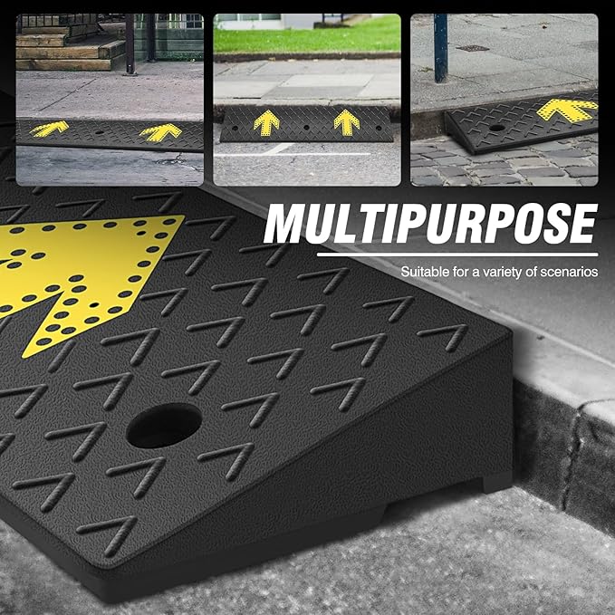 DNA MOTORING 2pcs 4.5" Rise Rubber Arrow Curb Ramp Heavy Duty Loading Threshold Ramp 37.4 in L x 11.8 in W x 4.5 in H for Loading Dock, Warehouse, Wheelchair, Motorcycles, Cars, TOOLS-00650