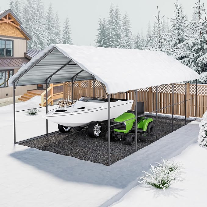 VEVOR Heavy Duty Metal Carport, 13' x 26' Outdoor Carport with Galvanized Steel Frame & Roof, Car Tent Garage Shade with Removable Sidewalls, Multi-Use Car Shelter for Pickup, Boat, Car & Tractors