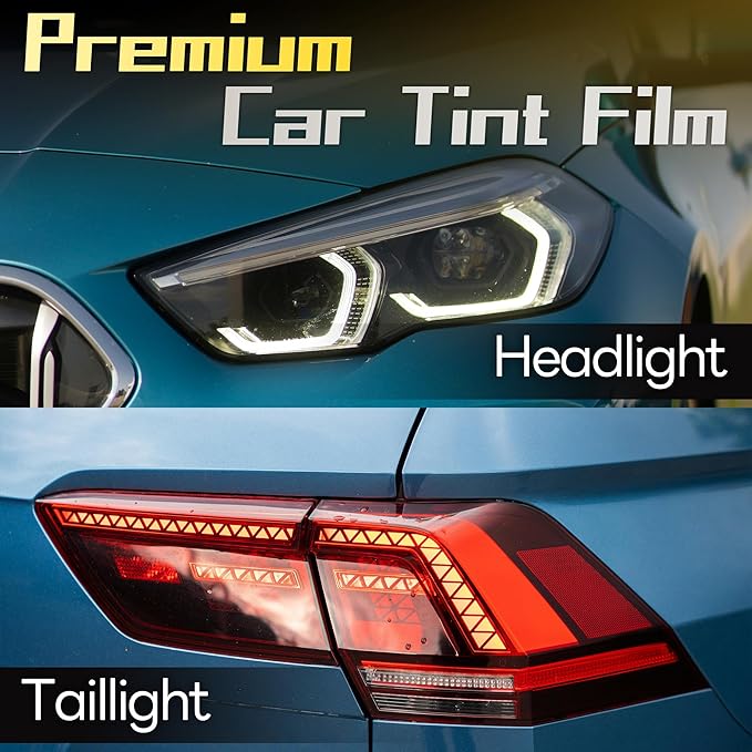 Lypumso 16 x 60 Inches Headlight Taillight Car Tint Vinyl Film, Self Adhesive Fog Lights Sticker Sheet Roll for Car Lights Cover Protection (Smoke Black)