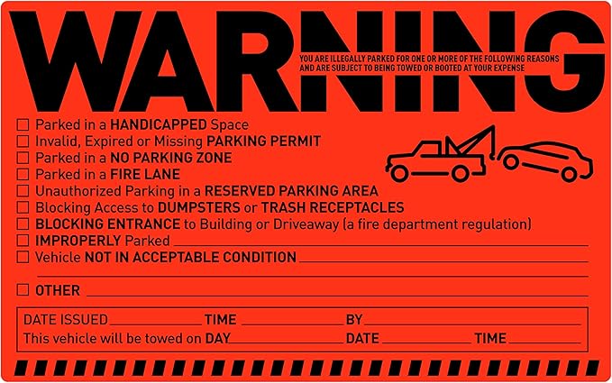 Easykart Labels 50 Parking Violation Notice Tow Stickers for Car Vehicle Private Warning - Adhesive Car Window Fluorescent Labels