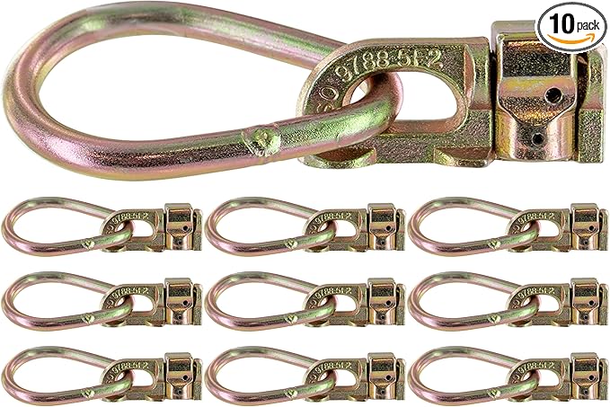 US Cargo Control Double Stud L Track Fitting with Pear Link (10 Pack) 5,000 Pounds Break Strength, Use with L Track Rails in Truck Bed or Trailer, Automatic Locking with Spring Release